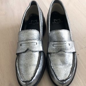 Marc Fisher - Never Worn - Peppled Silver Leather Penny Loafers - Size 5